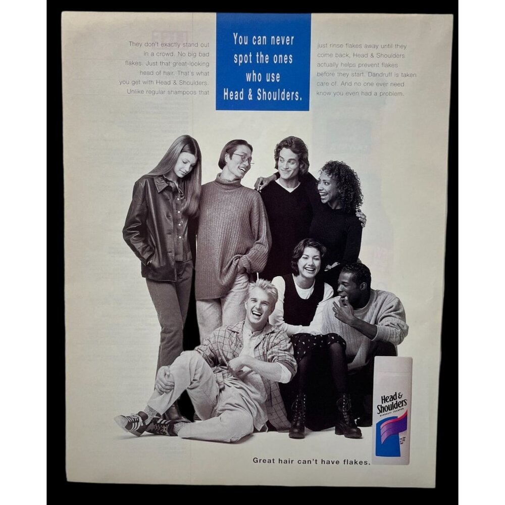 Head and Shoulders Shampoo Print Ad Vintage 90s Dandruff Hair Care